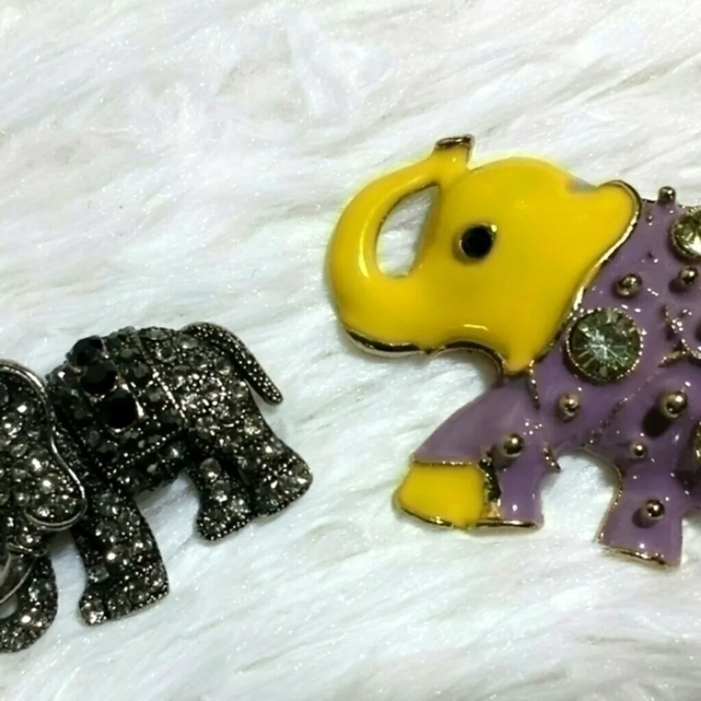 Vintage Lucky Jeweled Elephant Brooches Set